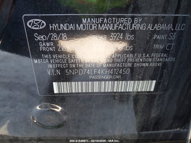 Hyundai ELANTRA SE 2019 5NPD74LF4KH412450 Image 9
