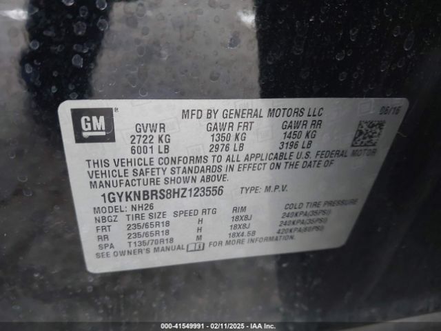 1GYKNBRS8HZ123556 Cadillac XT5 LUXURY