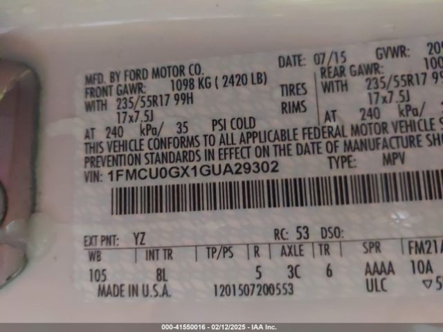 1FMCU0GX1GUA29302 Ford ESCAPE SE