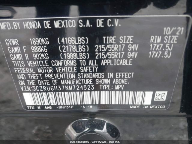 3CZRU6H37NM724523 Honda Hr-v Awd Lx