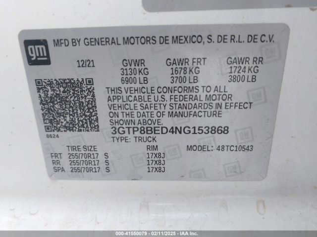 3GTP8BED4NG153868 GMC Sierra 1500 Limited 2wd  Short Box Sle