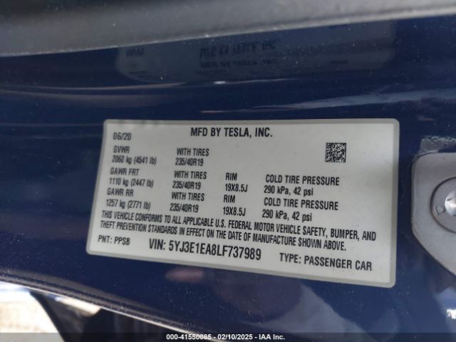 5YJ3E1EA8LF737989 Tesla 2020