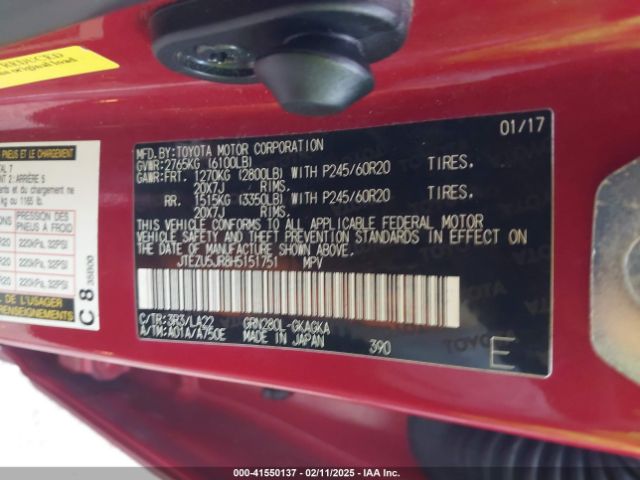 JTEZU5JR8H5151751 Toyota 4runner Limited