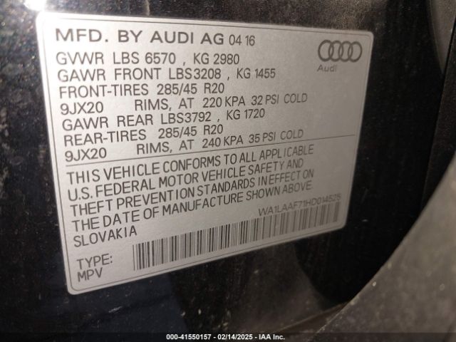 WA1LAAF71HD014525 Audi Q7 3.0t Premium