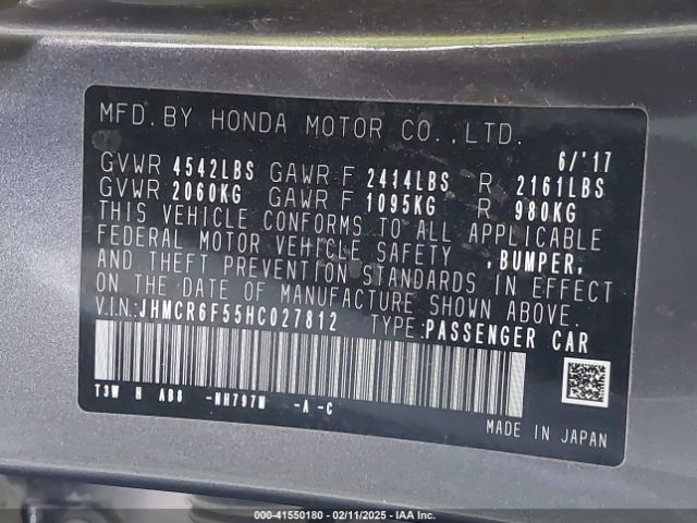 JHMCR6F55HC027812 Honda Accord Hybrid Ex-l