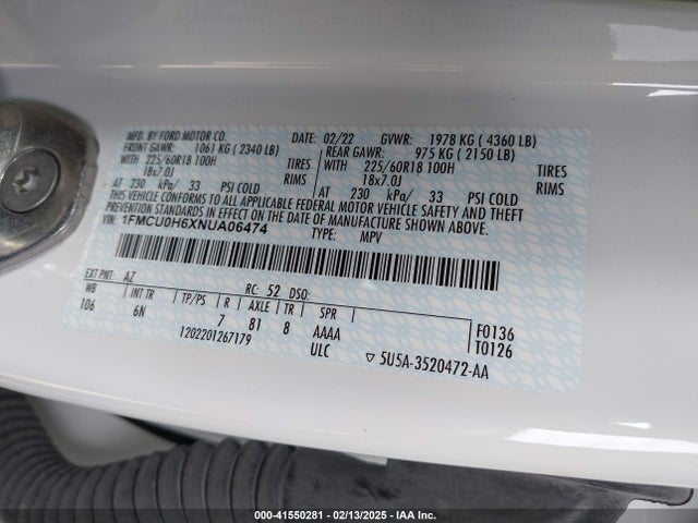 1FMCU0H6XNUA06474 Ford ESCAPE SEL