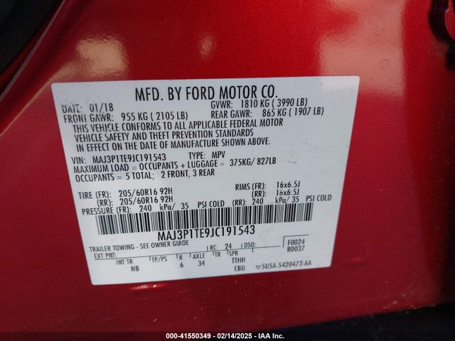 MAJ3P1TE9JC191543 Ford 2018