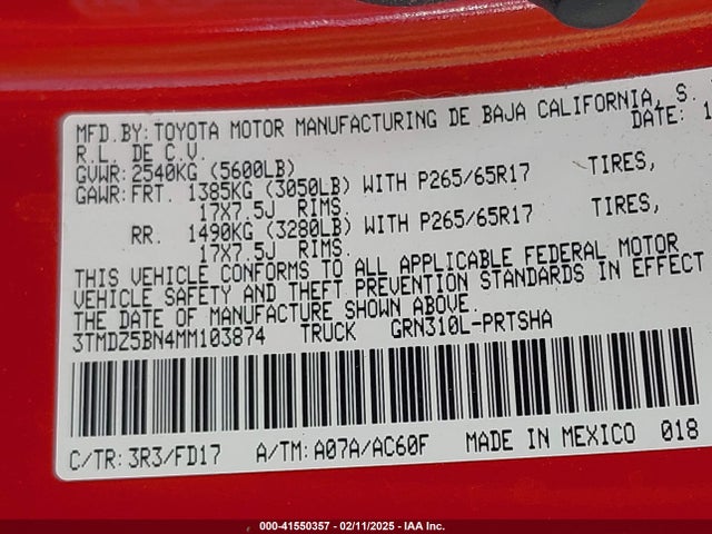 3TMDZ5BN4MM103874 Toyota 2gr-fks