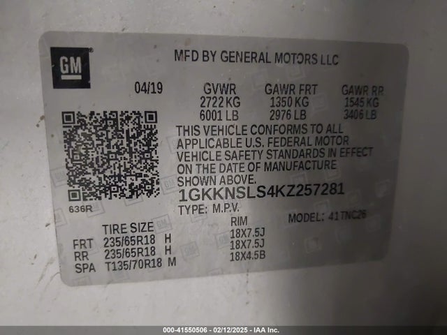 1GKKNSLS4KZ257281 GMC Acadia Sle-2