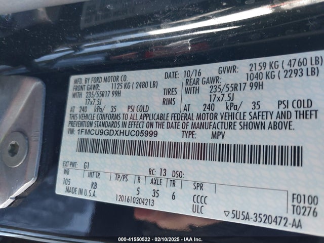 Ford ESCAPE SE 2017 1FMCU9GDXHUC05999 Image 9