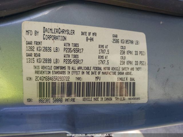 2005 CHRYSLER PACIFICA 2C4GM68465R293722 Photo 8