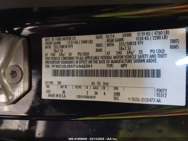 1FMCU0J9XFUA42591 Ford Escape Titanium