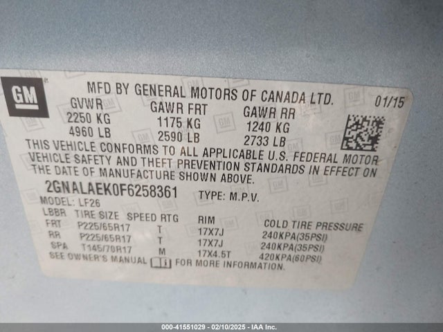 Chevrolet EQUINOX LS 2015 2GNALAEK0F6258361 Image 9