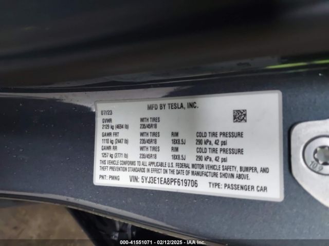 5YJ3E1EA8PF619706 Tesla Model 3 Rear-wheel Drive
