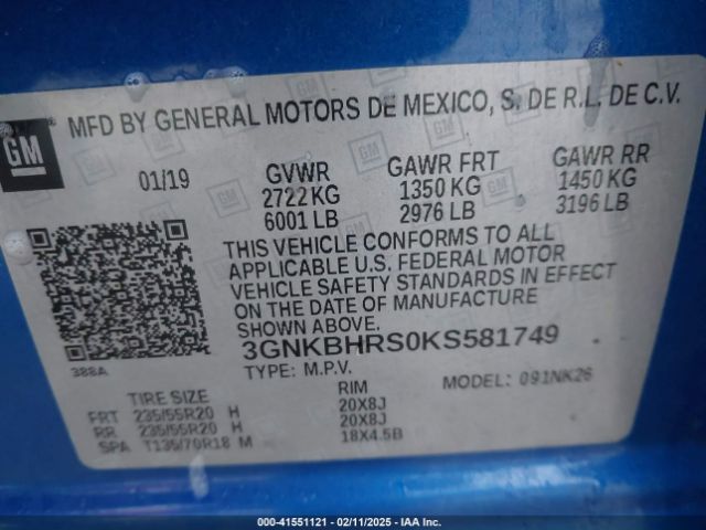 3GNKBHRS0KS581749 Chevrolet Blazer