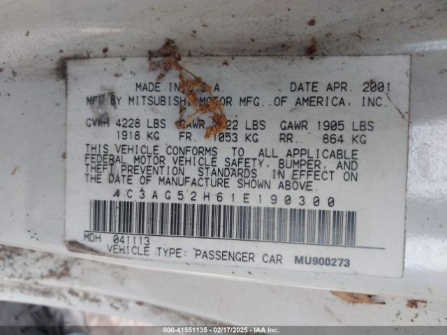 2001 CHRYSLER SEBRING 4C3AG52H61E190300 Photo 8