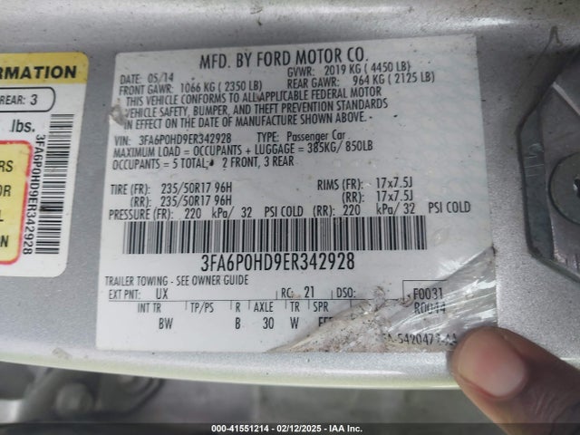 Ford FUSION SE 2014 3FA6P0HD9ER342928 Image 9