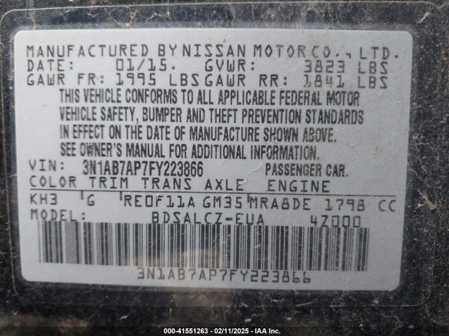 Nissan SENTRA S 2015 3N1AB7AP7FY223866 Image 9
