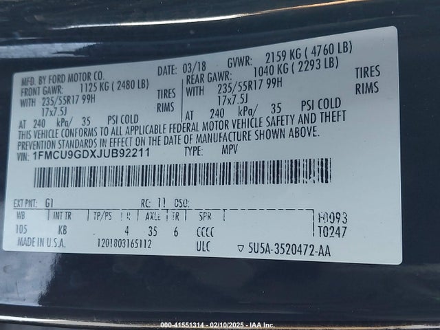 Ford ESCAPE SE 2018 1FMCU9GDXJUB92211 Image 9