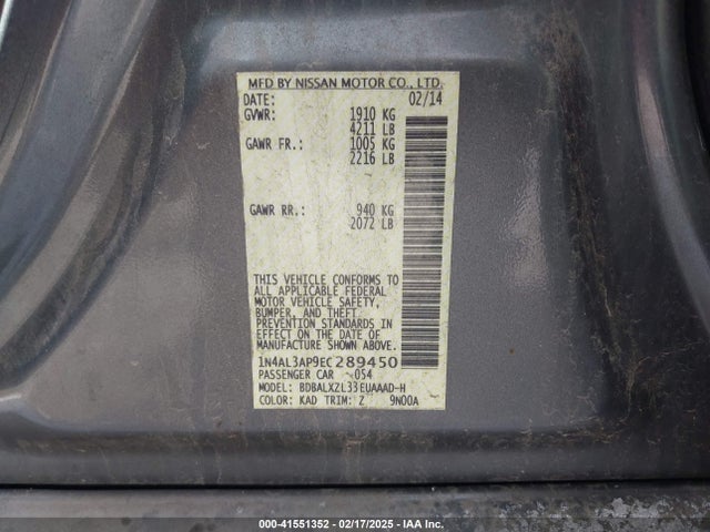 Nissan Altima 2.5 Sl 2014 1N4AL3AP9EC289450 Image 9