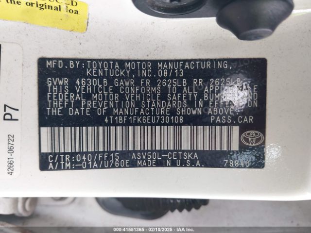 4T1BF1FK6EU730108 Toyota CAMRY SE