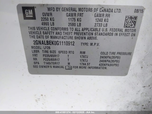 Chevrolet EQUINOX LS 2016 2GNALBEK0G1110912 Image 9