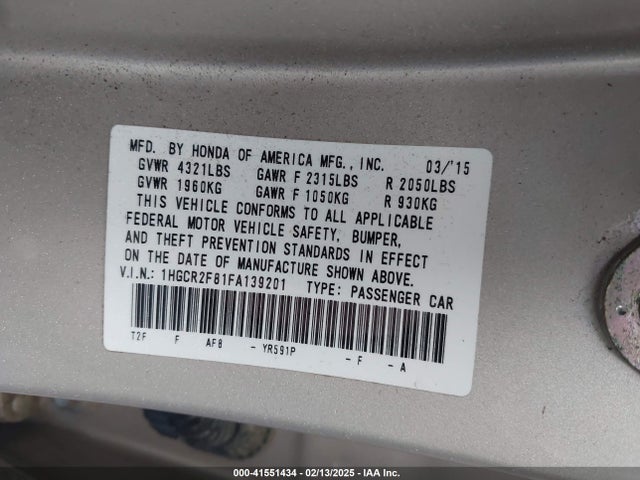 Honda Accord Ex-l 2015 1HGCR2F81FA139201 Image 9
