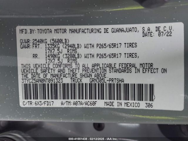 3TYCZ5AN0NT091323 Toyota Tacoma Trd Sport