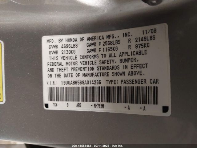 2009 ACURA TL 19UUA86569A014266 Photo 8
