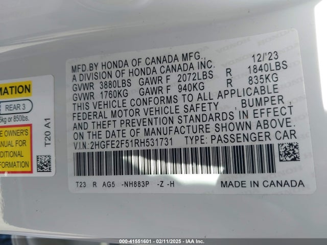 Honda Civic Sport 2024 2HGFE2F51RH531731 Image 25