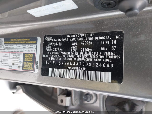 2013 Kia Optima Ex მანქანა იყიდება აუქციონზე, vin: 5XXGN4A73DG224693, აუქციონის ნომერი: 41551650