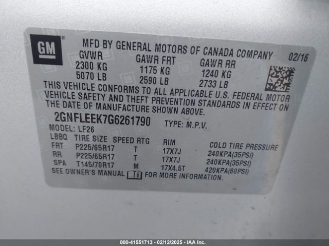 2GNFLEEK7G6261790 Chevrolet EQUINOX LS