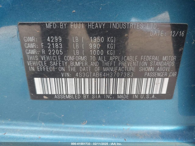 Subaru na 2017 4S3GTAB64H3707383 Image 9