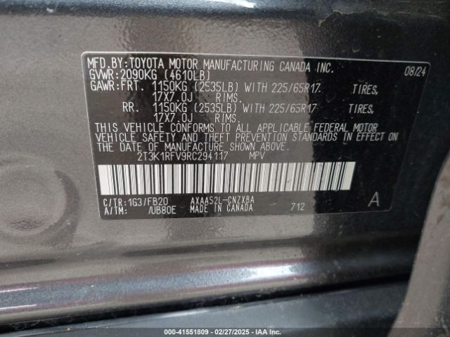 2T3K1RFV9RC294117 Toyota RAV4 LE