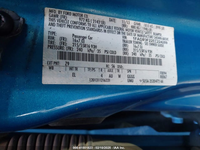 Ford FOCUS SE 2014 1FADP3F22EL224289 Image 9