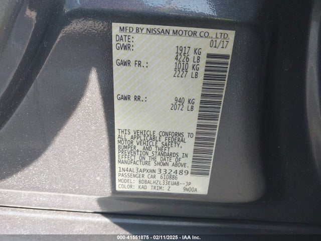 1N4AL3APXHN332489 Nissan Altima 2.5 Sr