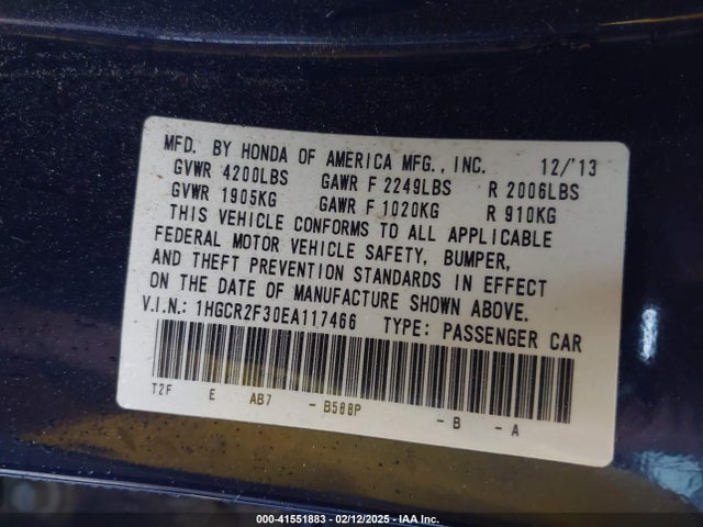 Honda ACCORD LX 2014 1HGCR2F30EA117466 Image 9