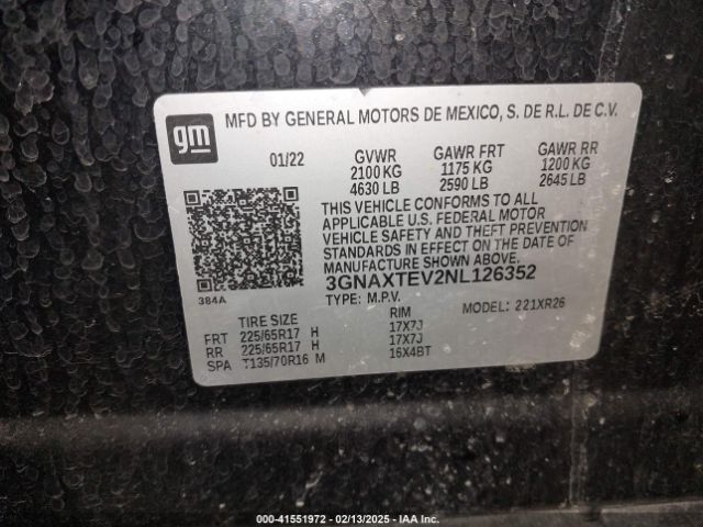 3GNAXTEV2NL126352 Chevrolet Equinox Awd 2fl