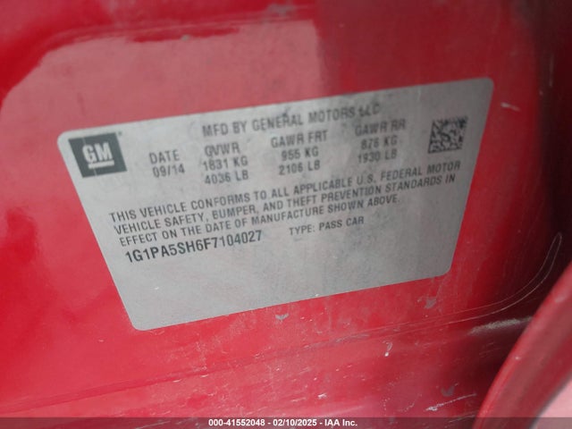 1G1PA5SH6F7104027 Chevrolet Cruze Ls Auto