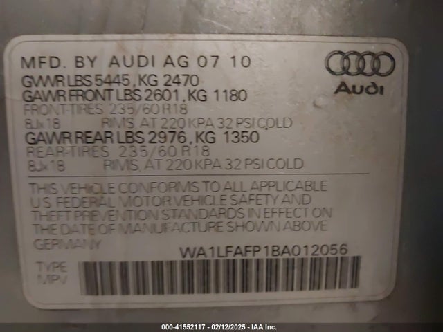 2011 AUDI Q5 WA1LFAFP1BA012056 Photo 8