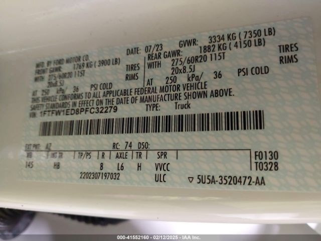 1FTFW1ED8PFC32279 Ford F-150 Lariat