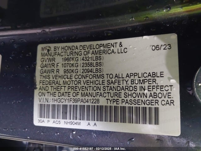 1HGCY1F39PA041228 Honda ACCORD EX