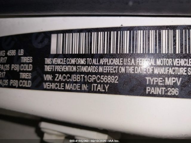 ZACCJBBT1GPC56892 Jeep Renegade Latitude