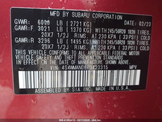 4S4WMAND6P3423315 Subaru Ascent Limited 8-passenger