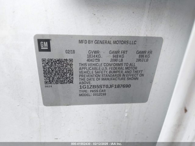1G1ZB5ST0JF187690 Chevrolet Malibu 1ls