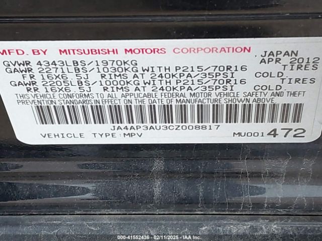2012 MITSUBISHI OUTLANDER SPORT JA4AP3AU3CZ008817 Photo 8