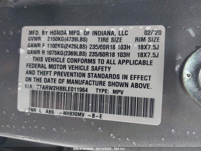 7FARW2H88LE011964 Honda Cr-v Awd Ex-l