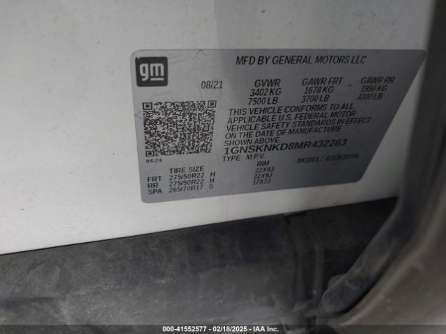 1GNSKNKD8MR432263 Chevrolet Tahoe 4wd Lt