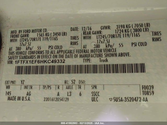 Ford F-150 Xl 2017 1FTFX1EF6HKC49332 Image 9