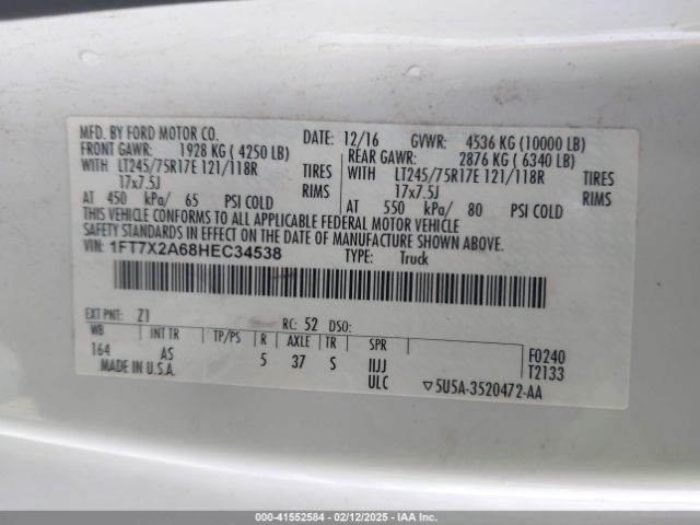 1FT7X2A68HEC34538 Ford F-250 Xl